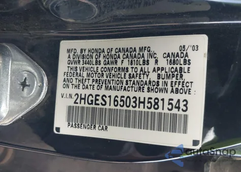 2003 Honda Civic Lx z USA, uszkodzony, nr VIN 2HGES16503H581543